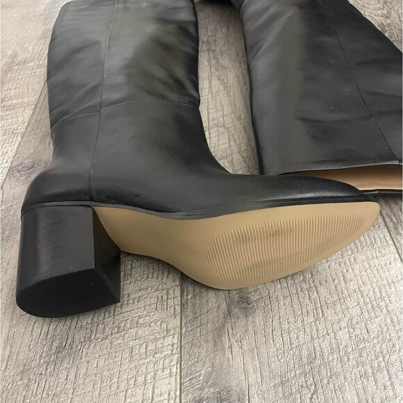 Banana Republic Women's Black Leather Block Heel Knee High Boots - Picture 2 of 5